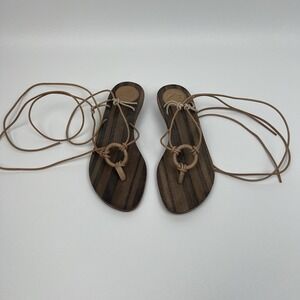 Frye Lace Up Leather Sandals‎ Flat Strappy Gladiator Boho Womens Size 75 Neutral